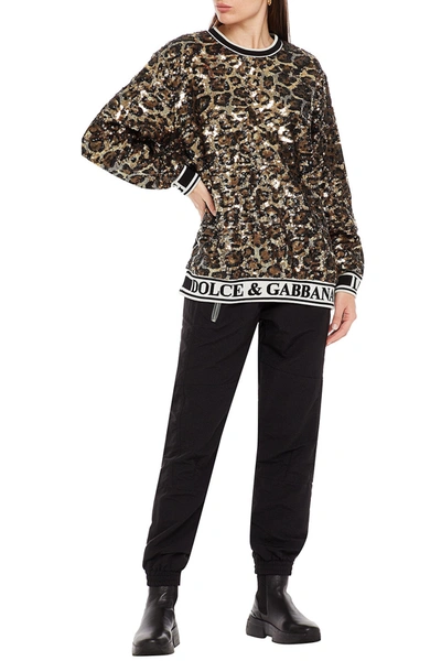 Shop Dolce & Gabbana Leopard-print Sequined Crepe Sweatshirt In Black