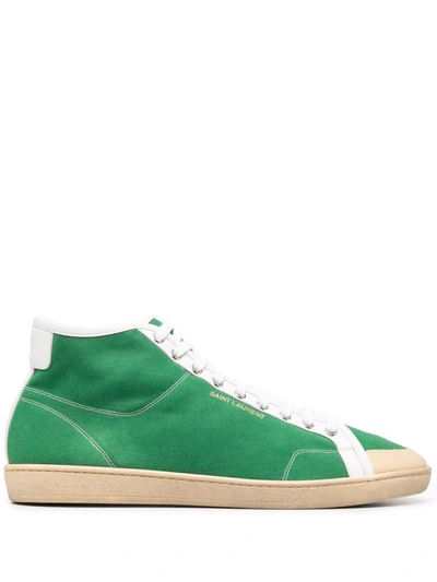 Shop Saint Laurent Mid-top Lace-up Sneakers In Grün