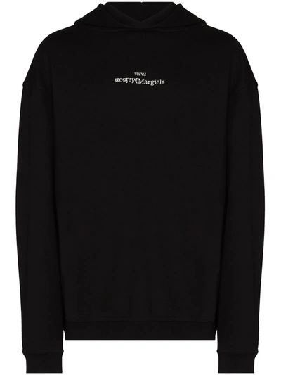 Shop Maison Margiela Logo-embroidered Cotton Hoodie In Black