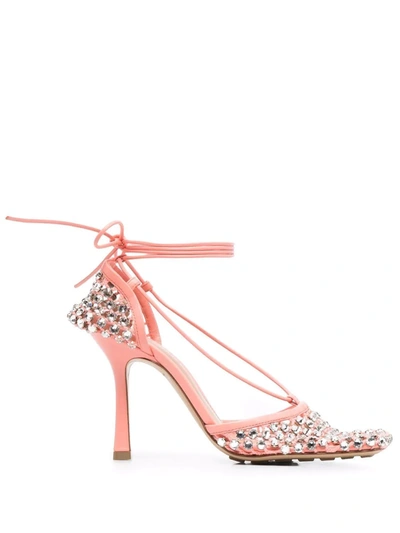 Shop Bottega Veneta Crystal-embellished Tie-ankle Sandals In Rosa