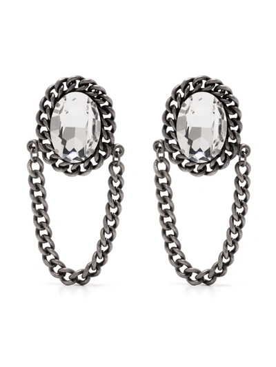 Shop Alessandra Rich Gemstone Chain-trim Earrings In Silber