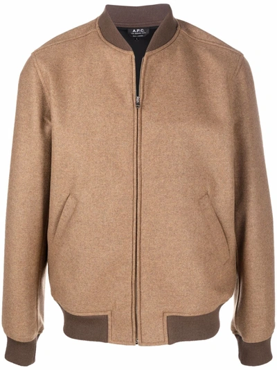 Shop Apc Contrasting Collar Bomber Jacket In Nude