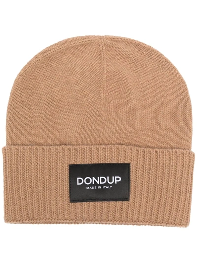 Shop Dondup Logo-patch Knitted Beanie In Nude