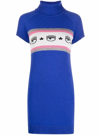 Shop Chiara Ferragni Blinking-eye Print Mini Dress In Blau