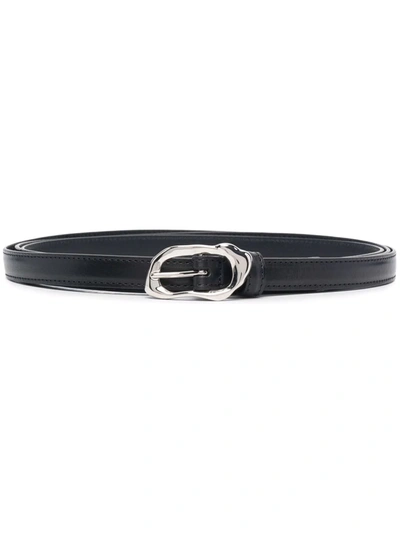 Alexander Mcqueen Molten Thin Leather Belt In Schwarz