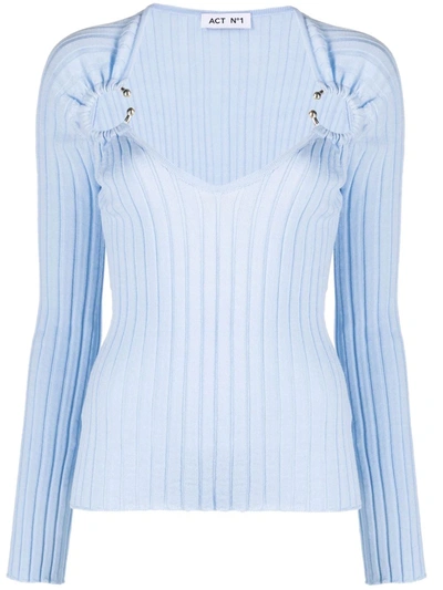 Shop Act N°1 Barbell-embellished Ribbed-knit Top In Blau