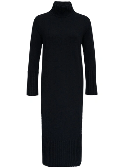 Antonelli Penguin Long Black Wool And Silk Dress In Black