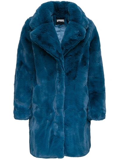 Shop Apparis Stella Blue Ecological Fur Coat