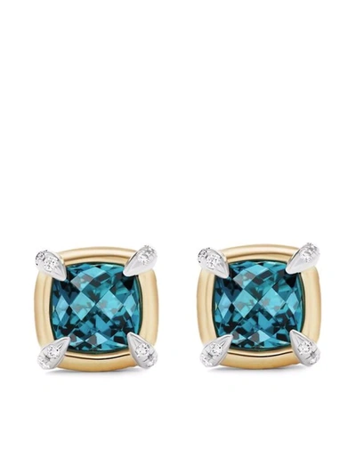 Shop David Yurman 18kt Yellow Gold And Sterling Silver Petite Chatelaine Topaz And Diamond Stud Earrings