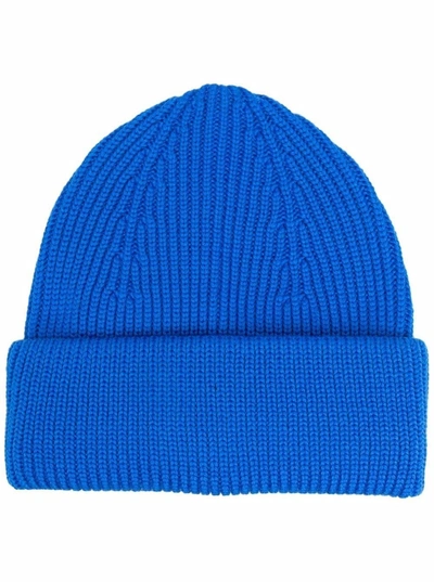 Shop Roberto Collina Ribbed Blue Wool Hat