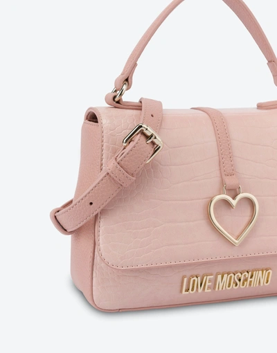 Shop Love Moschino Heart Charm Hand Bag In Black