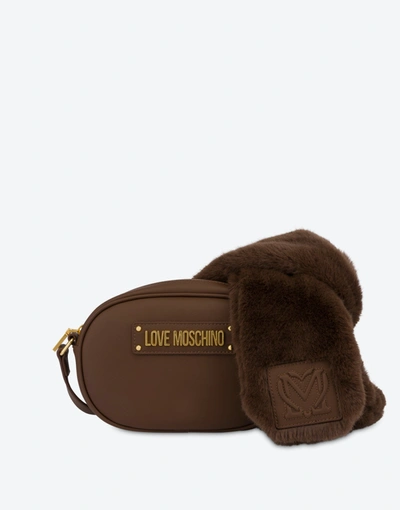 Shop Love Moschino Furry Scarf Shoulder Bag In Chocolate