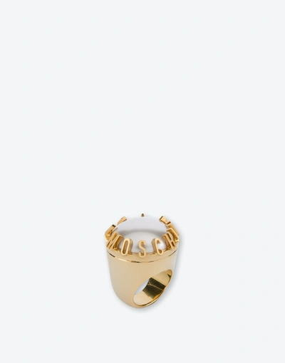 Shop Moschino Gold Ring With Pearl