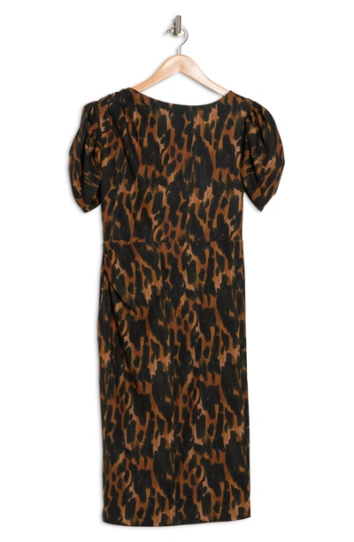 Shop Alexia Admor Draped Shoulder Sheath Dress In Abstract Leopard