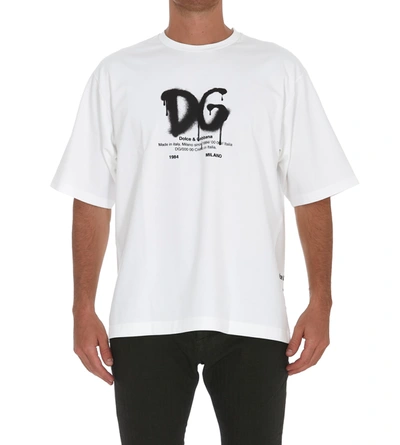 Shop Dolce & Gabbana T-shirt With D&amp;g Print In White