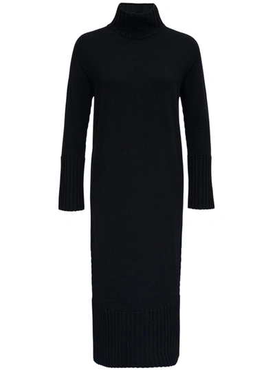 Antonelli Penguin Long Black Wool And Silk Dress In Black