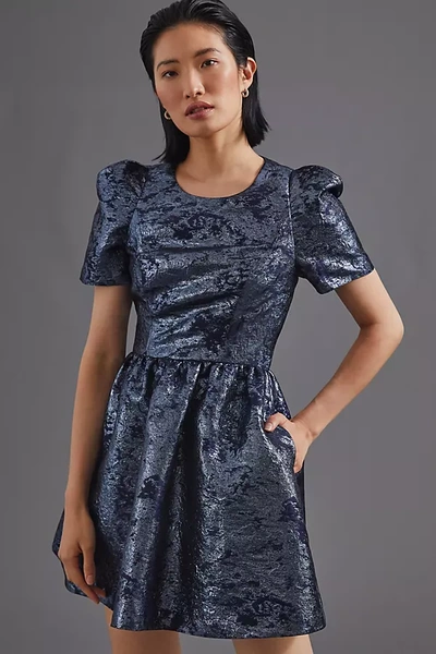 Shop Black Halo Metallic Mini Dress In Blue