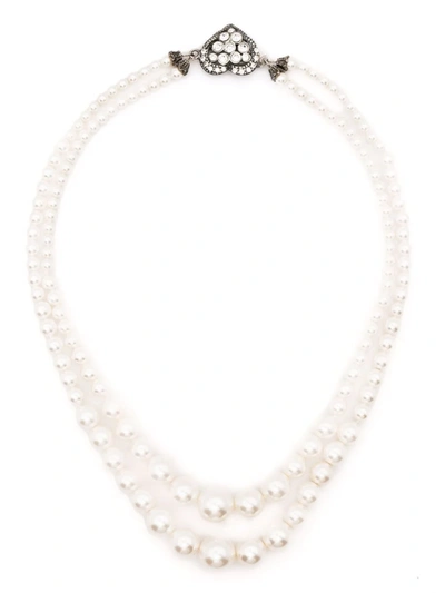 Shop Alessandra Rich Double-stranded Pearl Necklace In Weiss