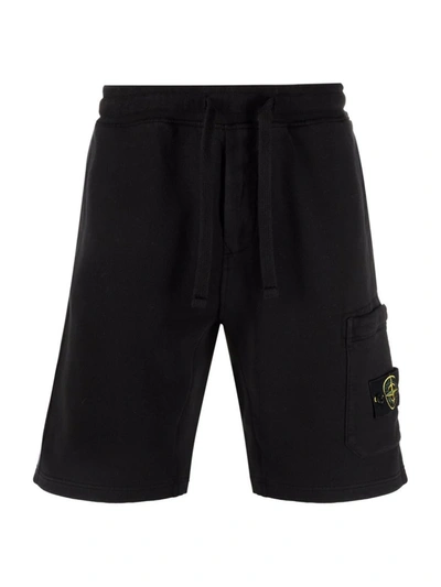 Shop Stone Island Fleece Cotton Track Shorts In Black