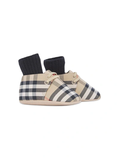 Shop Burberry Vintage Check Canvas Booties In Neutrals