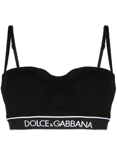 Shop Dolce & Gabbana Logo Waistband Bra In Black