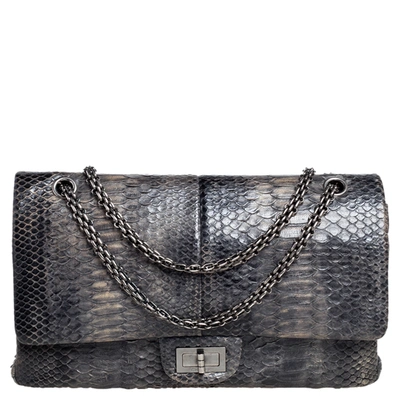 Pre-owned Chanel Grey Python Reissue 2.55 Classic 227 Flap Bag