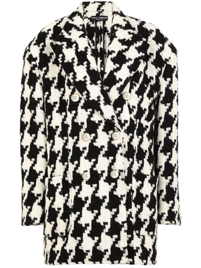 Shop Dolce & Gabbana Houndstooth Wool-blend Coat In Schwarz