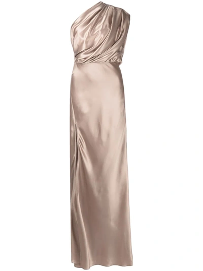 Shop Michelle Mason Silk Aymmetrical Gathered Gown In Nude