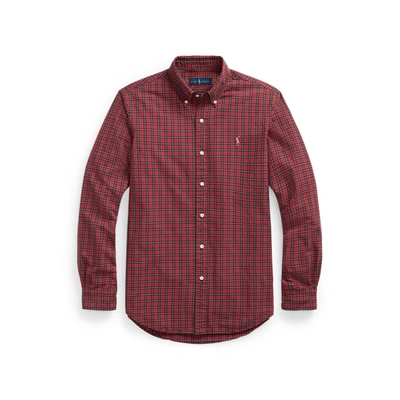 Shop Ralph Lauren Classic Fit Plaid Oxford Shirt In Ruby/yellow