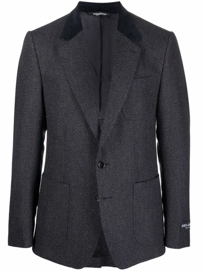 Shop Dolce & Gabbana Grey Single Breasted Jacket With Contrasting Lapels