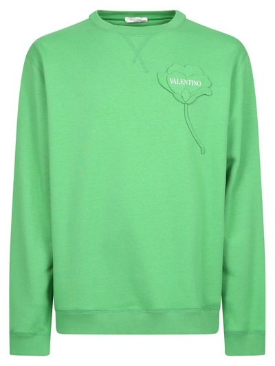 Shop Valentino Flower Appliqué Logo Sweatshirt In Green