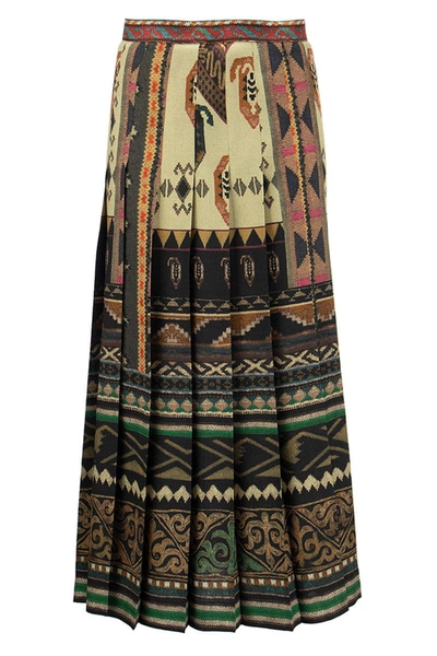 Shop Etro Pleated Skirt With Embroidery Effect Print In Multicolor