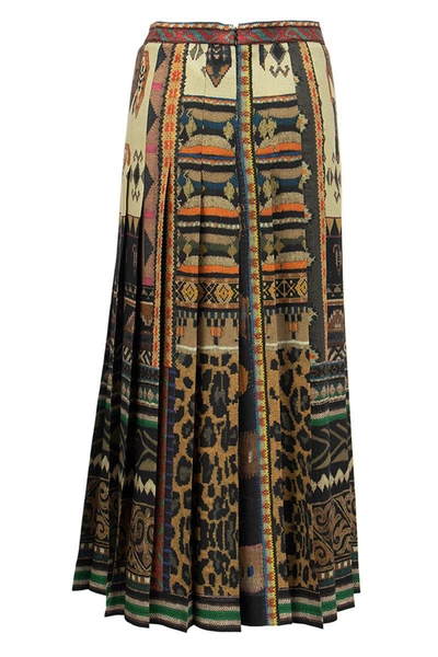 Shop Etro Pleated Skirt With Embroidery Effect Print In Multicolor