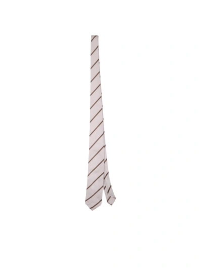 Shop Lardini Striped Silk Tie In White