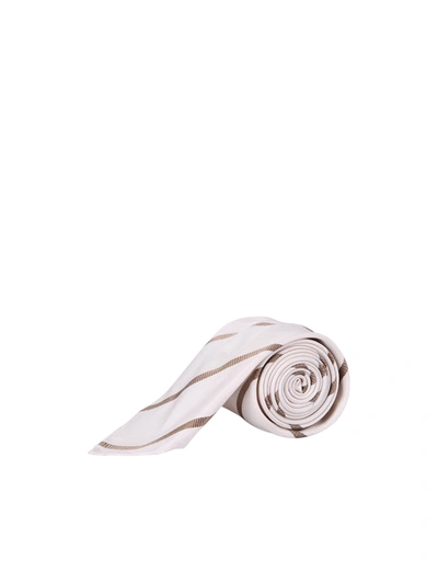 Shop Lardini Striped Silk Tie In White
