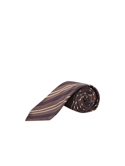Shop Lardini Striped Silk Tie In Brown