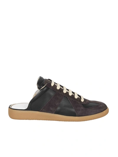 Shop Maison Margiela Replica Leather Sneakers In Black