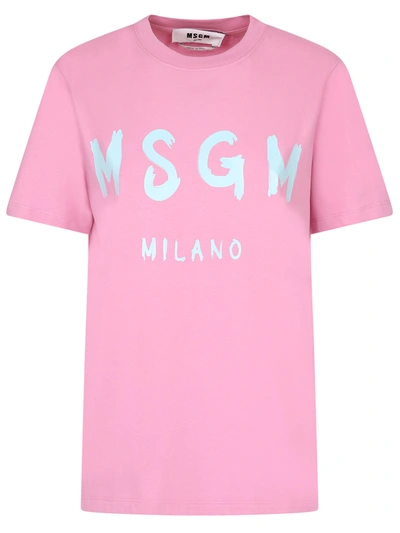 Shop Msgm Cotton T-shirt In Pink