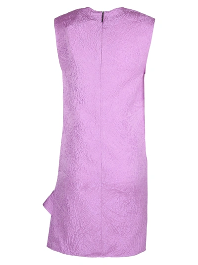 Shop Msgm Ruched Detail Dress In Purple