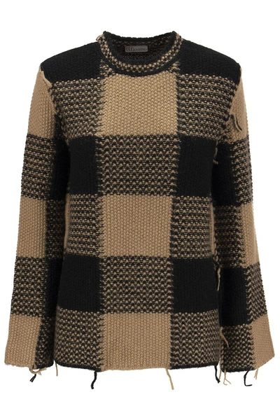 Shop Red Valentino Sweater With Macro Vichy Pattern In Camel/black