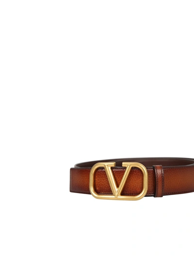 Shop Valentino Garavani Leather Belt In Brown