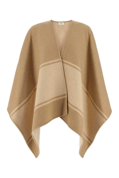 Shop Fendi Logo Jacquard Cape In Beige