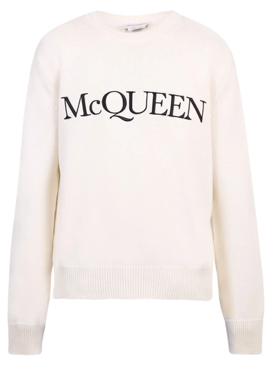 Shop Alexander Mcqueen Logo Embroidery Cotton Sweater In White