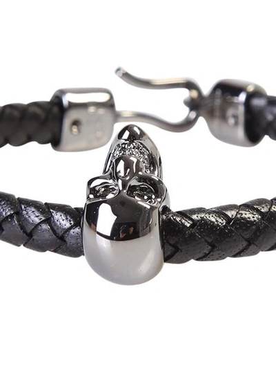 Shop Alexander Mcqueen Woven Leather Bracelet In Black