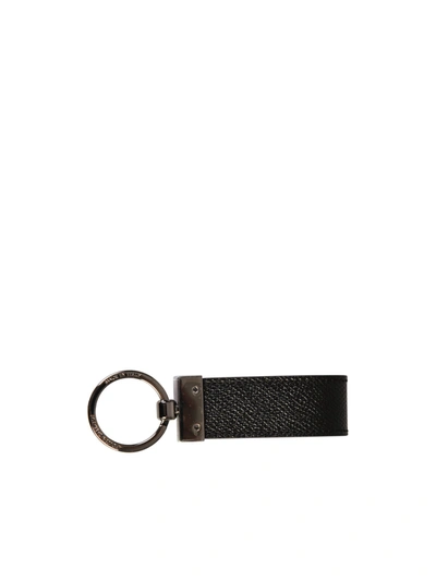 Shop Dolce & Gabbana Logo Insert Leather Keyring In Black