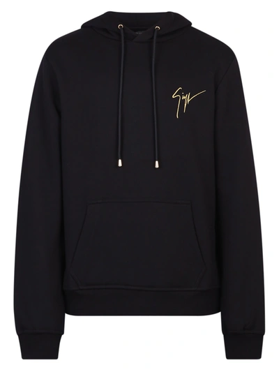 Shop Giuseppe Zanotti Logo Embroidery Cotton Hoodie In Black