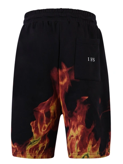 Shop Ihs Printed Cotton Bermuda Shorts In Black