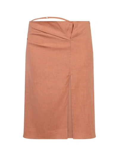 Shop Jacquemus Hemp And Wool Skirt In Brown