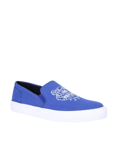 Shop Kenzo Embroidered Cotton Sneakers In Blue