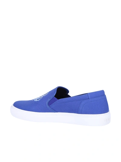 Shop Kenzo Embroidered Cotton Sneakers In Blue